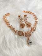 N01143_Grand Lovely designer Rose gold polished choker necklace embellished with American diamond stones with delicate white  stone work.