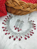 N01146_Grand Lovely designer Silver polished choker necklace embellished with American diamond stones with delicate white & Ruby Pink stone work.