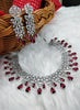 N01146_Grand Lovely designer Silver polished choker necklace embellished with American diamond stones with delicate white & Ruby Pink stone work.