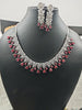 N01146_Grand Lovely designer Silver polished choker necklace embellished with American diamond stones with delicate white & Ruby Pink stone work.