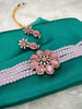 N02025_Classic designer Baby Pink pearl crystal Grand Flower shaped pendant choker necklace set studded  with  American diamond stones.