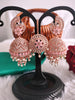 E01012_Ravishing grand layered designer Rose gold hoop Jumkas with Maangtika delicate Bany Pink stone work.