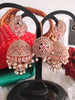 E01012_Ravishing grand layered designer Rose gold hoop Jumkas with Maangtika delicate Bany Pink stone work.