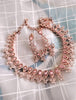 N01149_Grand Lovely designer Rose Gold polished choker necklace embellished with American diamond stones with delicate Baby Pink Stones work.