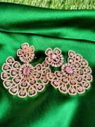 E01015_Ravishing grand layered designer Rose Gold Polished Flower design delicate white & pink stone work.