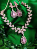 N01169_Grand Lovely designer Rose Gold polished choker Necklace Set  embellished with American diamond stones with delicate Baby Pink Stones work.