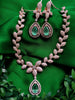 N01168_Grand Lovely designer Rose Gold polished choker Necklace Set  embellished with American diamond stones with delicate Mint Green Stones work.