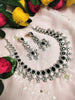 N01175_Grand Lovely designer Silver polished Necklace Set  embellished with American diamond stones with delicate Black Stones .