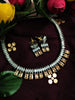 N01183_Grand Lovely designer Silver polished Necklace Set  embellished with American diamond stones with delicate Yellow Stones .