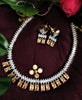 N01183_Grand Lovely designer Silver polished Necklace Set  embellished with American diamond stones with delicate Yellow Stones .