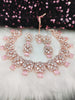 N01189_Grand Lovely designer Rose Gold polished Necklace Set  embellished with American diamond stones with delicate Pink Stones .