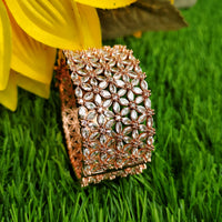 B0352_S_ Exquisite Rose Gold plated openable kada bangle with delicate art work studded with  American Diamond stones.