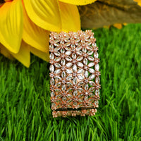 B0352_S_ Exquisite Rose Gold plated openable kada bangle with delicate art work studded with  American Diamond stones.