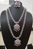 N01201_Elegant design Silver Polished American Diamond choker necklace studded with beautiful dazzling stones with delicate pink work.