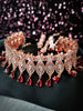 N01220_Elegant design Rose Gold Polished American Diamond choker necklace studded with beautiful dazzling stones with delicate red Stones work.