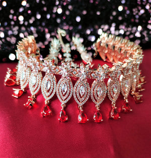 N01220_Elegant design Rose Gold Polished American Diamond choker necklace studded with beautiful dazzling stones with delicate red Stones work.