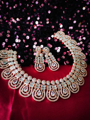 N01197_Elegant design Rose Gold Polished American Diamond choker necklace studded with beautiful dazzling stones with delicate white work.