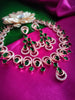 N01250_Gorgeous  designer rose gold american diamond embellished necklace set with a touch of  leafy green stones.