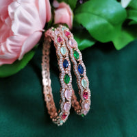 B02003_Gorgeous design rose gold polished 2 Bangles with delicate multicolor stones work and beautiful patterns