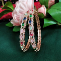 B02003_Gorgeous design rose gold polished 2 Bangles with delicate multicolor stones work and beautiful patterns