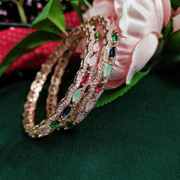 B02003_Gorgeous design rose gold polished 2 Bangles with delicate multicolor stones work and beautiful patterns