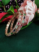 B02003_Gorgeous design rose gold polished 2 Bangles with delicate multicolor stones work and beautiful patterns