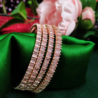 B02000_Gorgeous design rose gold polished 4 Bangles with delicate pink stones work and beautiful patterns