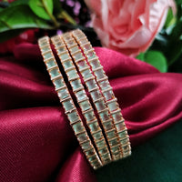 B02001_Gorgeous design rose gold polished 4 Bangles with delicate mint green stones work and beautiful patterns