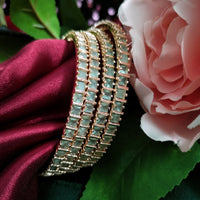 B02001_Gorgeous design rose gold polished 4 Bangles with delicate mint green stones work and beautiful patterns