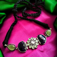 N02006_Exquisite pure German silver Oxidized choker necklace set studded with stones with a touch of green stones