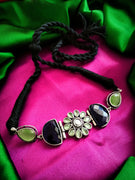 N02006_Exquisite pure German silver Oxidized choker necklace set studded with stones with a touch of green stones