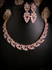 N02004_Classic Rose gold polished choker style flower crafted design necklace set embellished with  white stones .