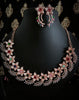 N02003_Classic Rose gold polished choker style flower crafted design necklace set embellished with  multicolor stones .