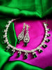 N02002_Classic silver polished choker style crafted design necklace set embellished with  green stones .