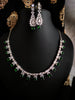 N02002_Classic silver polished choker style crafted design necklace set embellished with  green stones .