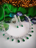 N02002_Classic silver polished choker style crafted design necklace set embellished with  green stones .