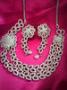 N03004_Classic Silver polished choker style crafted design necklace set embellished with  white stones .