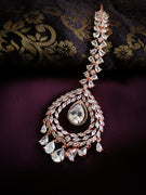 M045_Lovely designer  American diamond studded rose gold polished Maang tika with a touch of white stones.