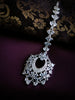 M058_Lovely designer  American diamond studded silver polished Maang tika with a touch of white stones.