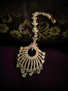 M039_Gorgeous rose gold American diamond studded Maang tika with delicate stone work.