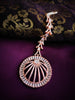 M029_Elegant circular design rose gold American diamond studded Maang tika with delicate stone work.