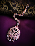 M042_Lovely designer  American diamond studded Maang tika with a touch of pink stones.