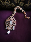 M056_Lovely designer  American diamond studded rose gold polished Maang tika with a touch of white stones.