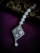 M038_Elegant diamond design American diamond studded Maang tika with delicate stone work.