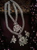 N03033_Bridal Gorgeous  designer silver polished American diamond embellished necklace set with one short & one long designer necklace set, grand earring