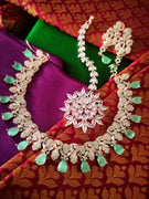 N03028_Gorgeous  designer rose gold american diamond embellished necklace set with a touch of  green stones.