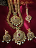 N03032_Bridal Gorgeous  designer gold polished American diamond embellished necklace set with one short & one long designer necklace set, grand earring and maangtika