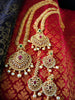 N03032_Bridal Gorgeous  designer gold polished American diamond embellished necklace set with one short & one long designer necklace set, grand earring and maangtika