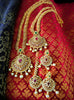 N03032_Bridal Gorgeous  designer gold polished American diamond embellished necklace set with one short & one long designer necklace set, grand earring and maangtika