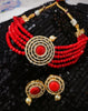 N03059_ classic gold polished jewelry choker style crafted design gold plated necklace set embellished with red crystal.